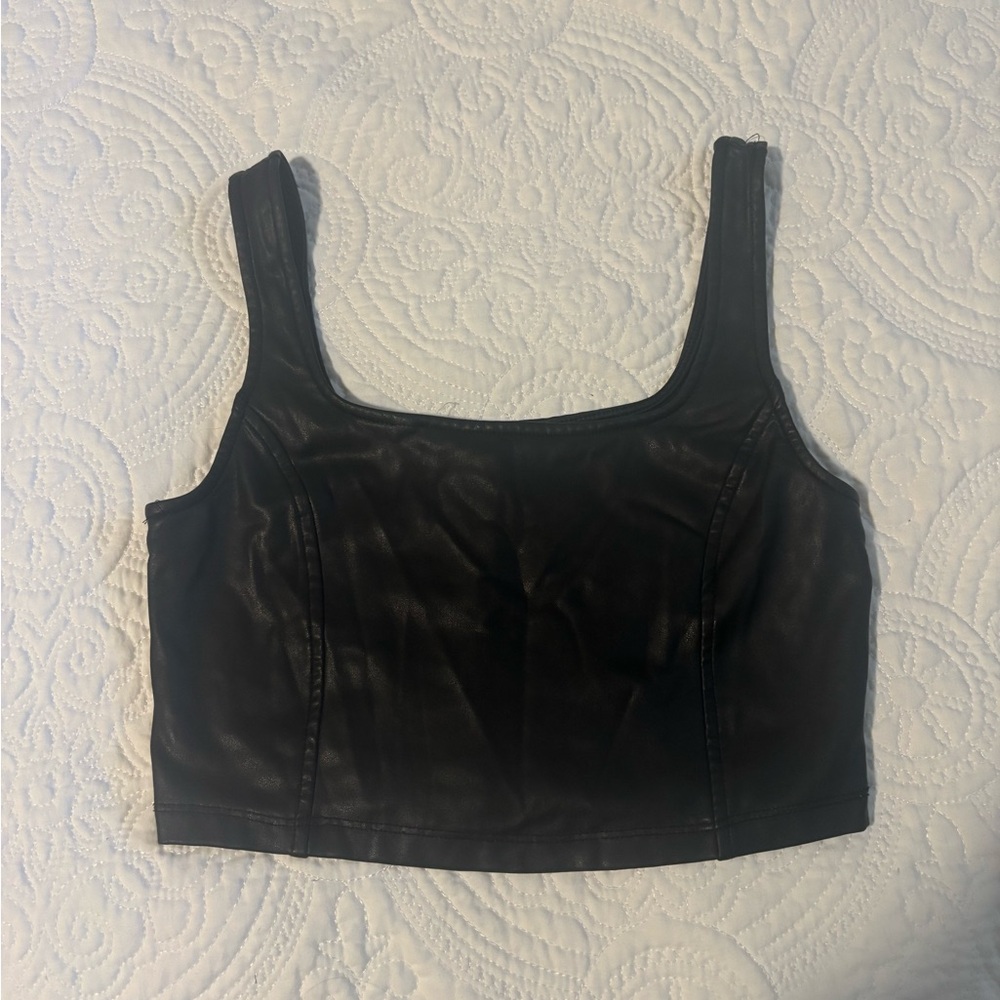 Olive & Oak Black Leather Crop Top